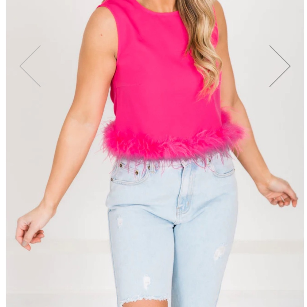 Hot Barbie Pink Feather Crop Top